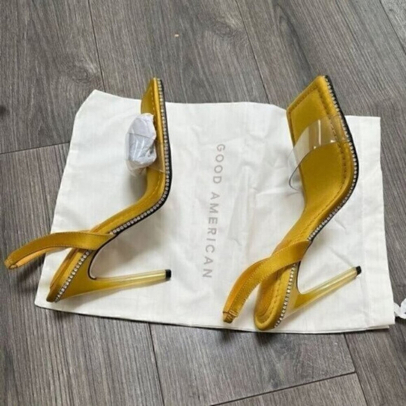 NWT Good American Crystal Crush Satin Lucite Sling Back Sandal Heels - Picture 11 of 15